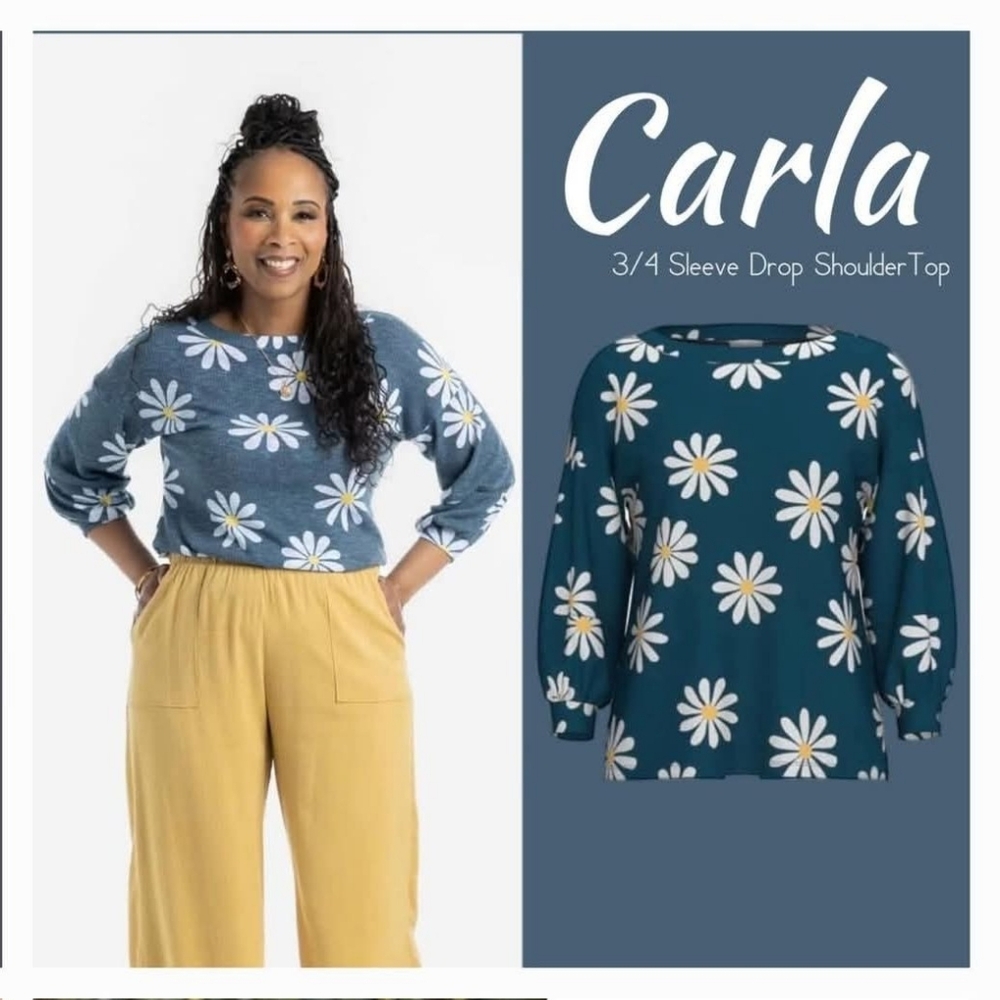 Lularoe Blue Daisy Print 3/4 Sleeve Carla Top